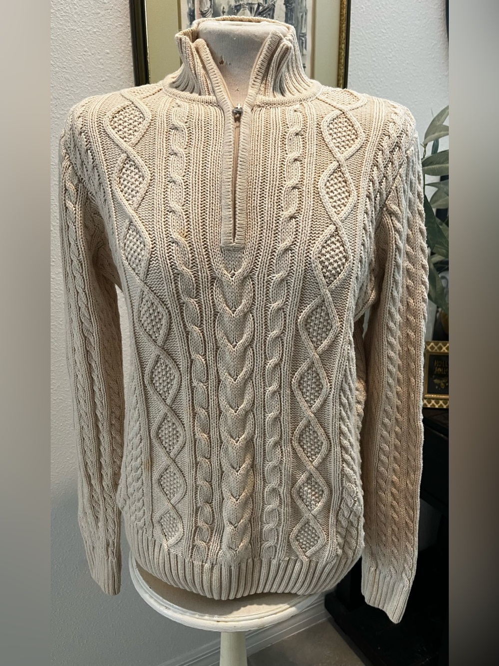 croft & barrow Cream Cable-Knit Half-Zip Sweater